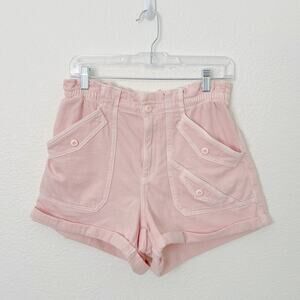 [American Eagle Outfitters] Pink High Rise Paperbag Elastic Waist Denim Shorts 6